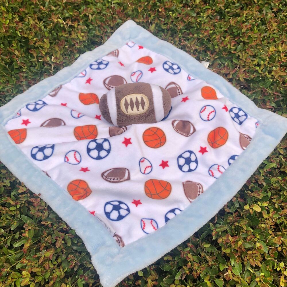 Carter’s football lovey security blanket sports ball pattern with light blue